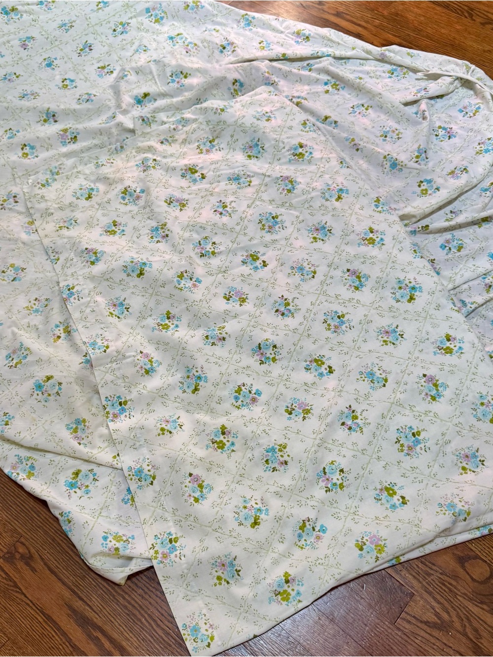 Vintage shabby chic blue floral full sz sheets set top and fitted no pillowcase